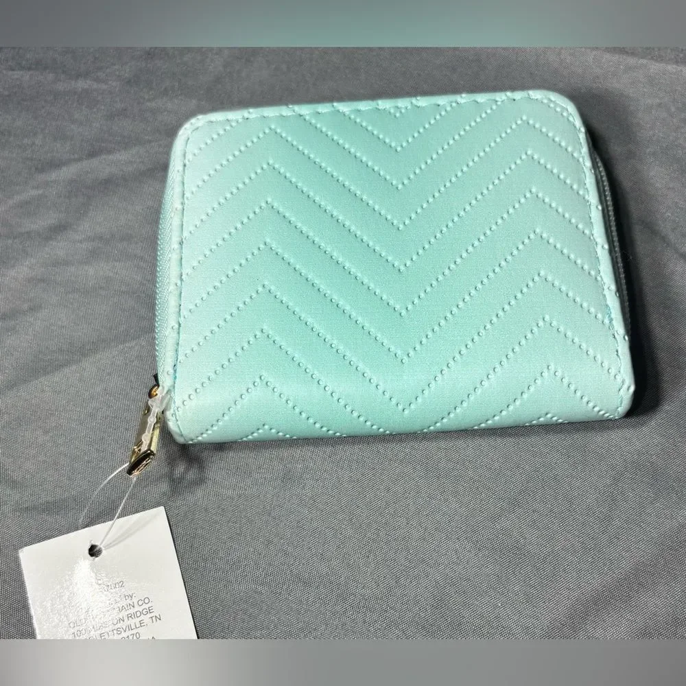 New Teal Quilted Chevron Zip-Around Wallet with Gold Hardware NWT